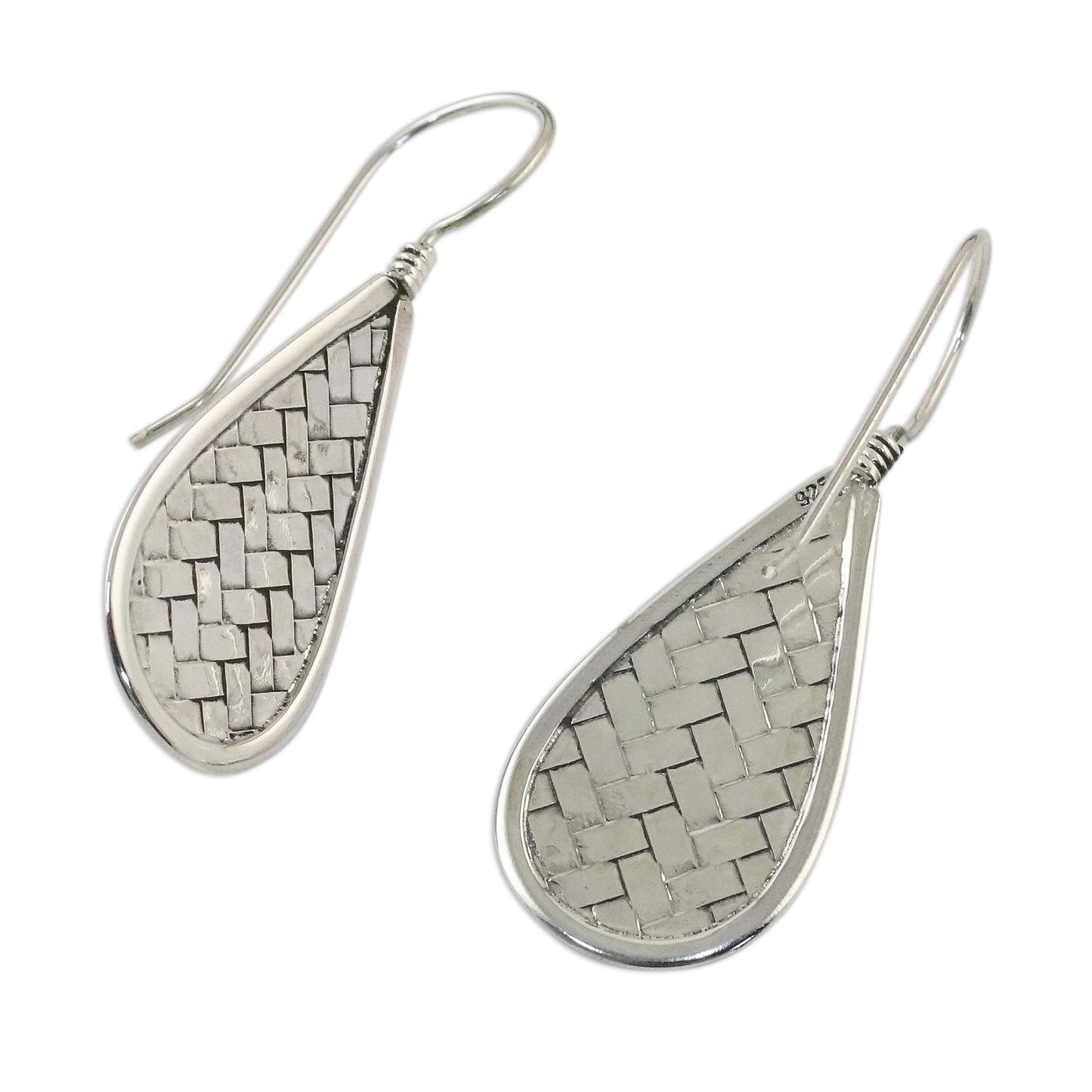 Raindrop Weave Sterling Silver Drop-Shaped Weave Earrings from Thailand