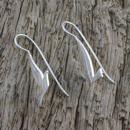 Friendly Doves Silver Satin Finish Hook Earrings