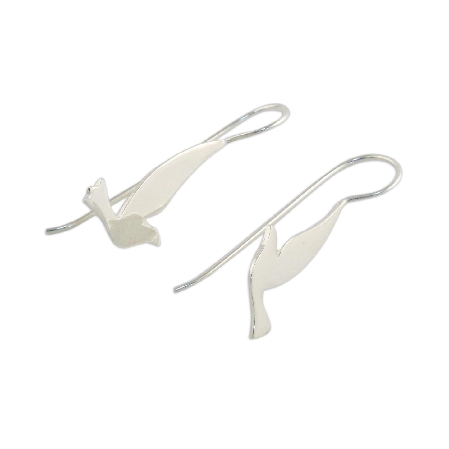 Friendly Doves Silver Satin Finish Hook Earrings