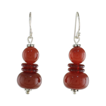 Fiery Memory Carnelian & Silver Beaded Earrings