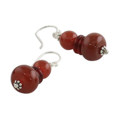 Fiery Memory Carnelian & Silver Beaded Earrings