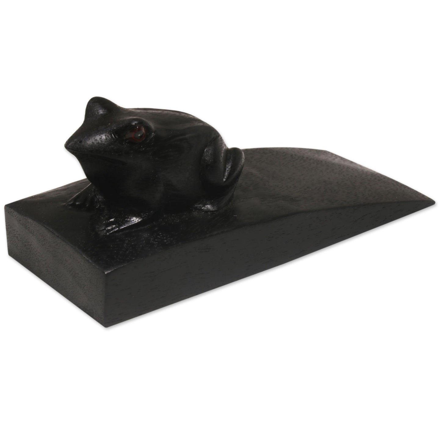 Helpful Toad in Black Handcrafted Suar Wood Toad Doorstop in Black from Bali