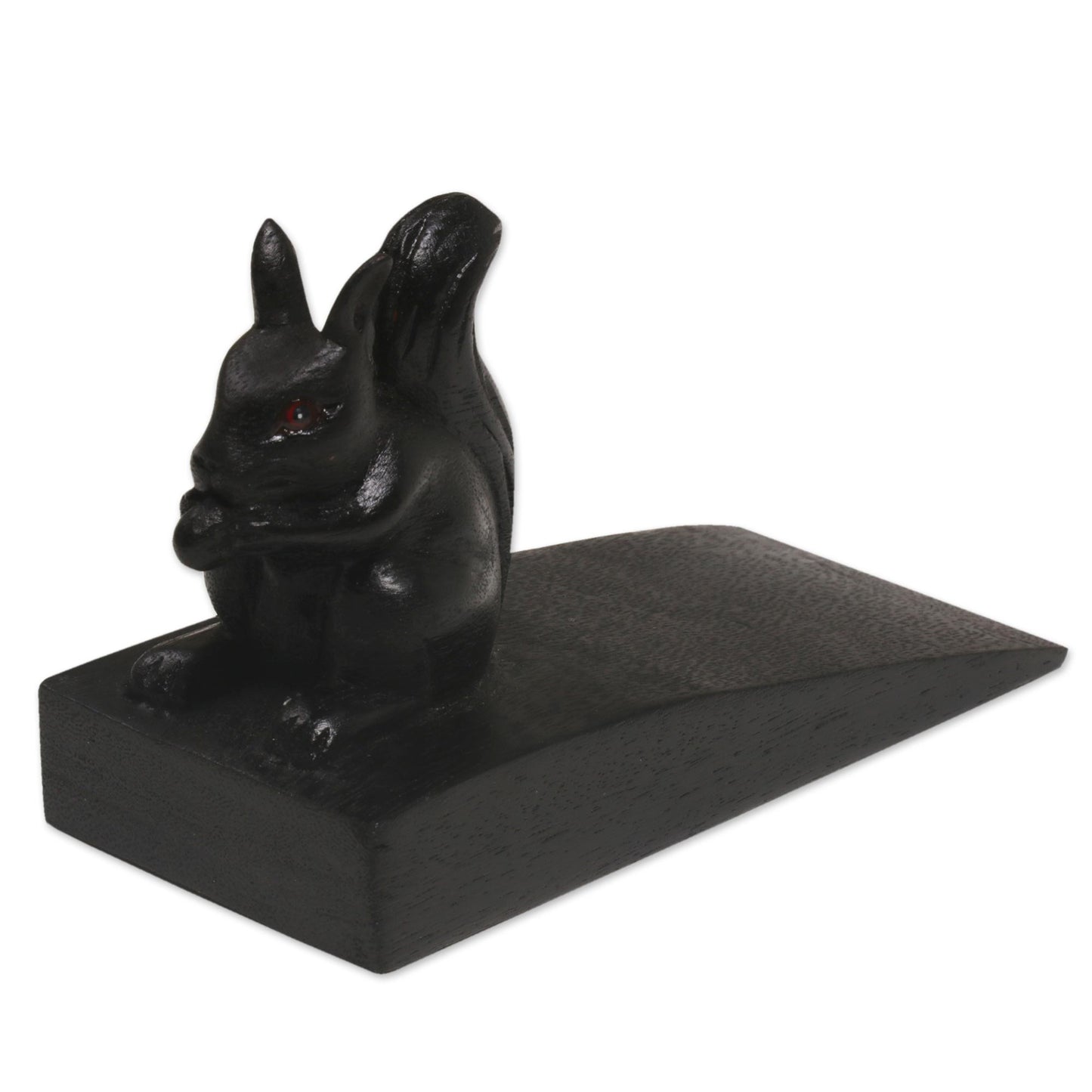 Helpful Squirrel in Black Handcrafted Wood Squirrel Doorstop in Black from Bali