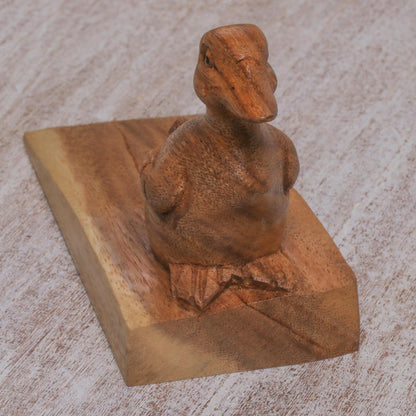 Helpful Duck in Brown Handcrafted Suar Wood Duck Doorstop in Brown from Bali