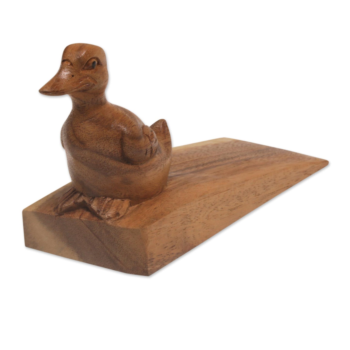 Helpful Duck in Brown Handcrafted Suar Wood Duck Doorstop in Brown from Bali