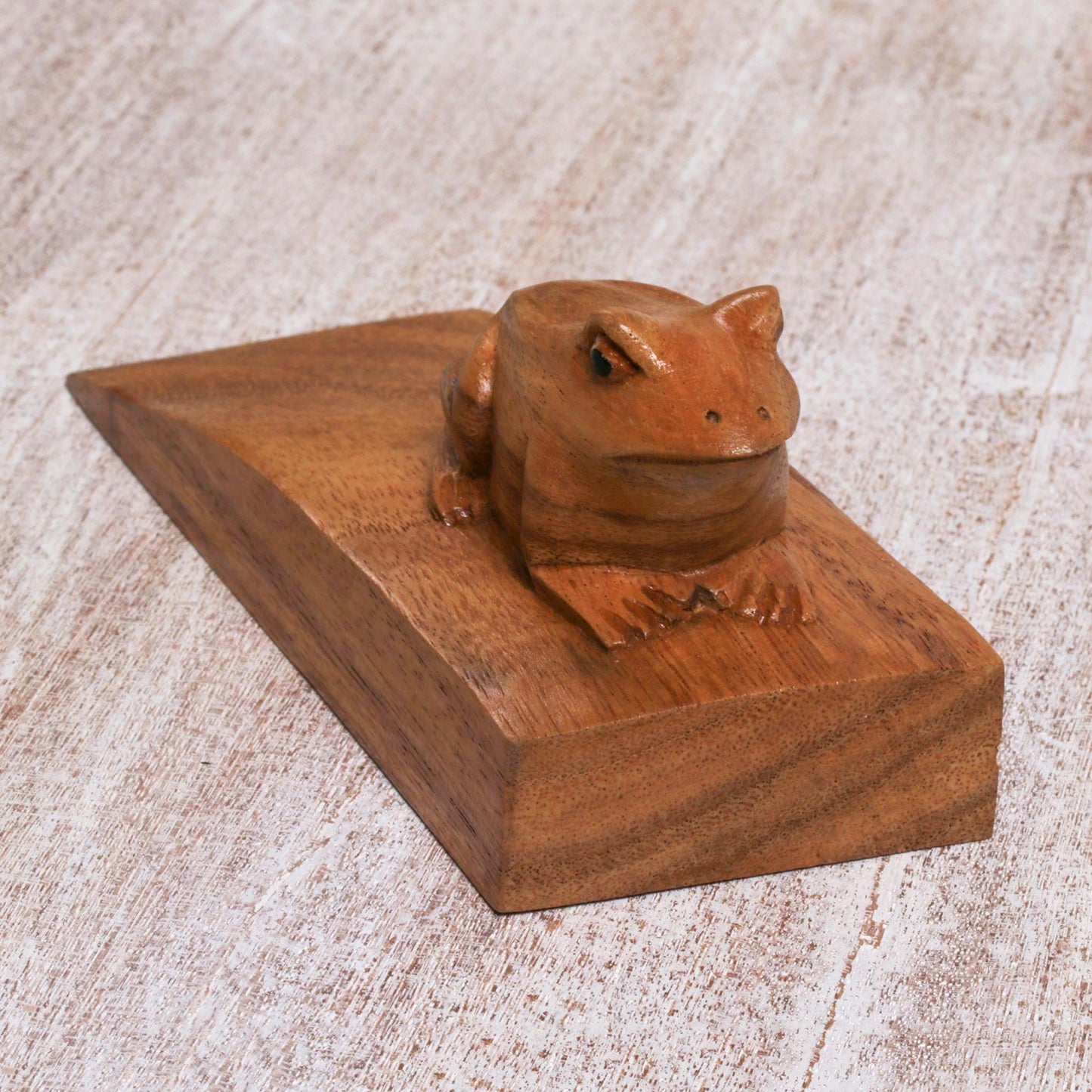 Helpful Toad in Brown Handcrafted Suar Wood Frog Doorstop in Brown from Bali