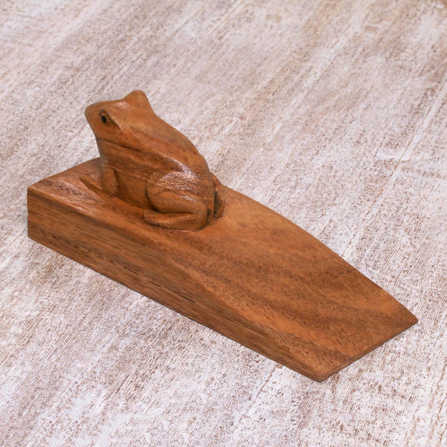 Helpful Toad in Brown Handcrafted Suar Wood Frog Doorstop in Brown from Bali