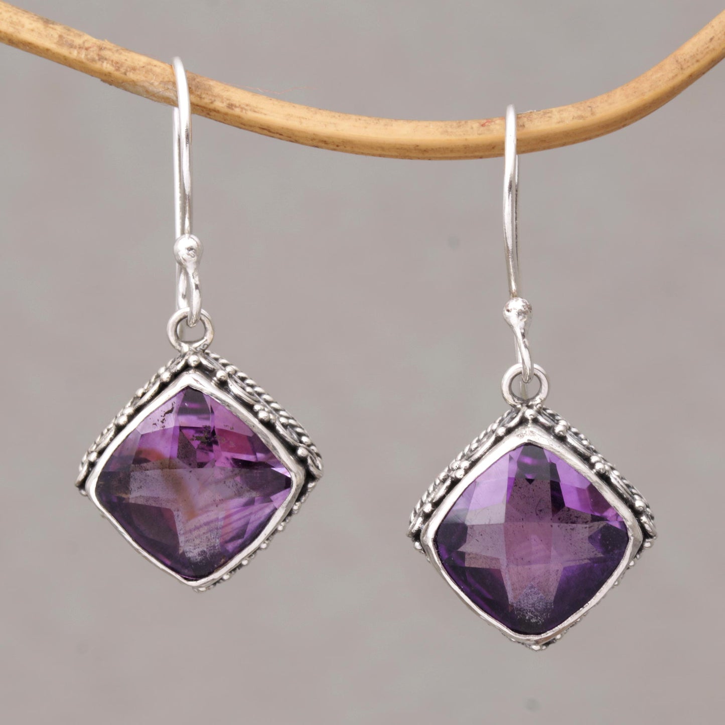 Eyes of Pura Amethyst and Silver Bubble Motif Dangle Earrings from BAli