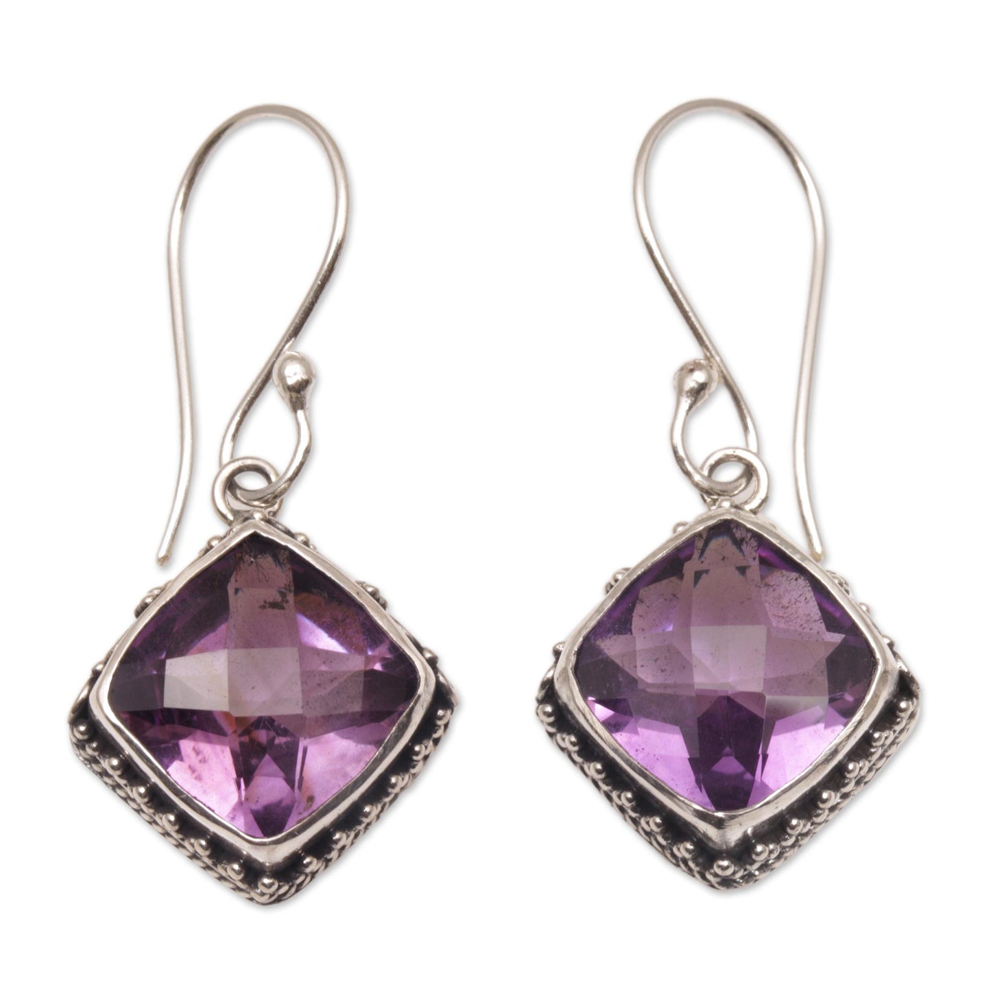 Eyes of Pura Amethyst and Silver Bubble Motif Dangle Earrings from BAli