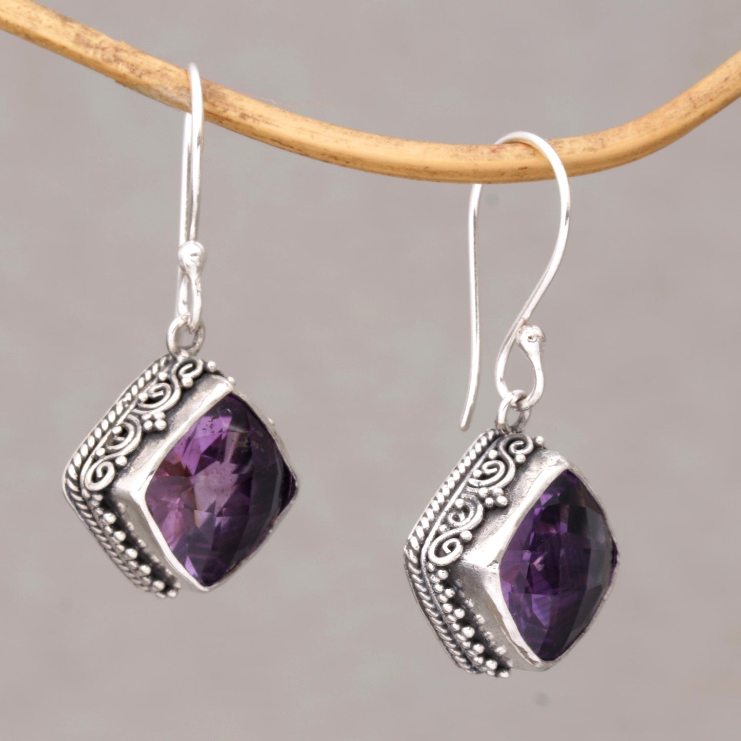 Eyes of Pura Amethyst and Silver Bubble Motif Dangle Earrings from BAli