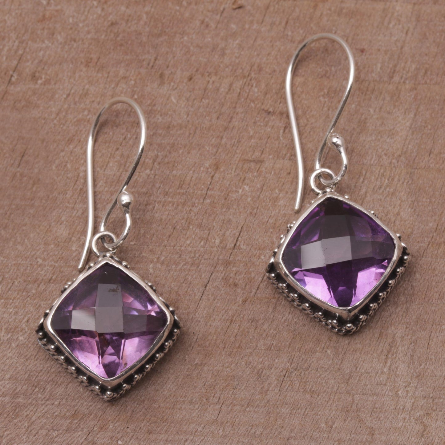 Eyes of Pura Amethyst and Silver Bubble Motif Dangle Earrings from BAli