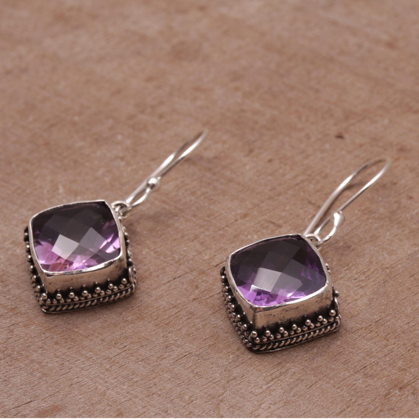 Eyes of Pura Amethyst and Silver Bubble Motif Dangle Earrings from BAli