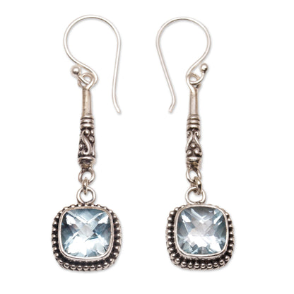 Majestic Gleam Faceted Blue Topaz and 925 Silver Dangle Earrings from Bali