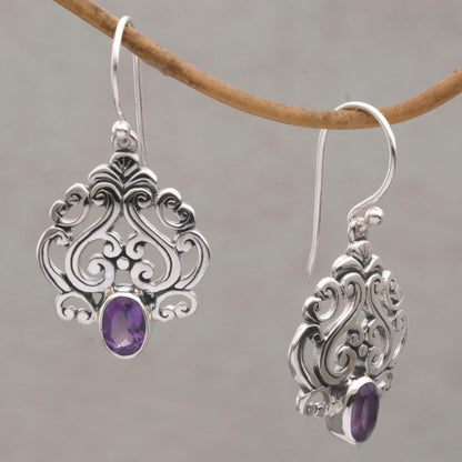 Jeweled Mystery Amethyst and Sterling Silver Dangle Earrings from Bali