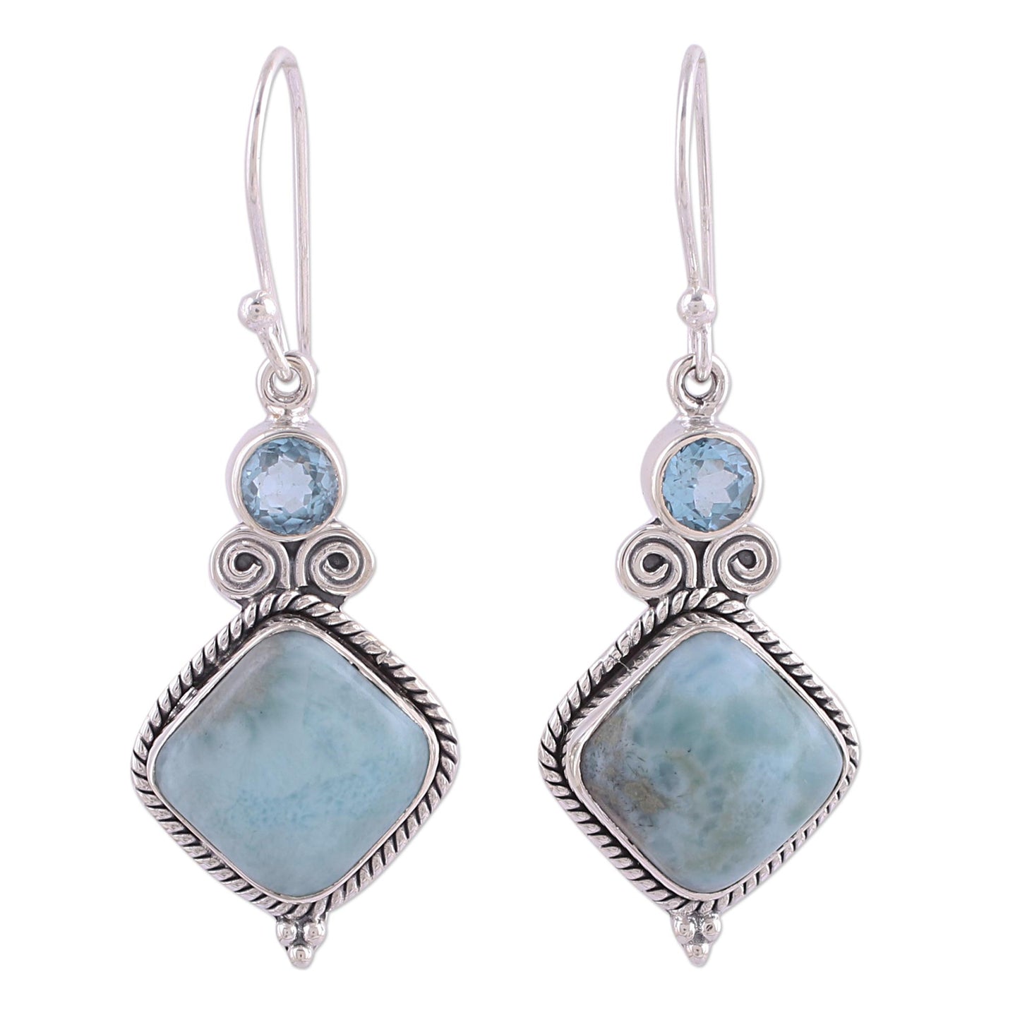 Pastel Seas Blue Topaz and Larimar Sterling Silver Dangle Earrings