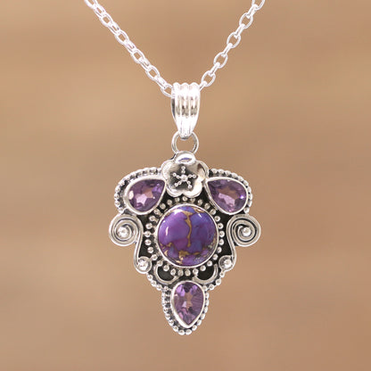 Royal Heart Amethyst and Composite Turquoise Pendant Necklace