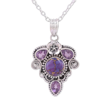 Royal Heart Amethyst and Composite Turquoise Pendant Necklace