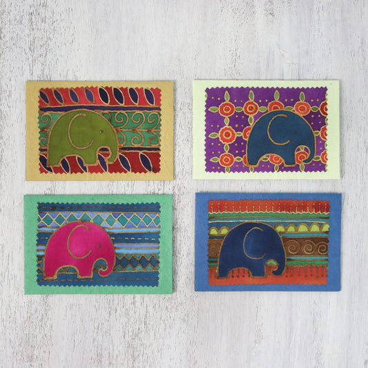 Elephant Journeys Batik Cotton and Paper Elephant Greeting Cards (Set of 4)