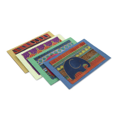 Elephant Journeys Batik Cotton and Paper Elephant Greeting Cards (Set of 4)