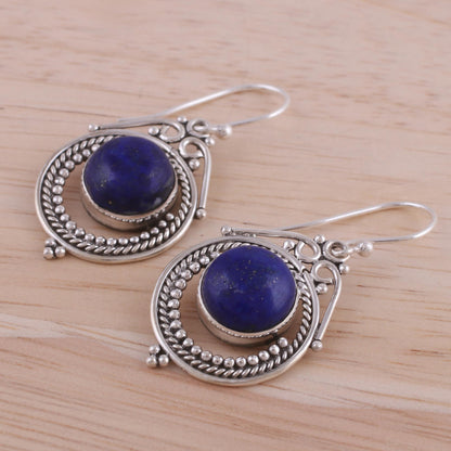 Elegant Globes Lapis Lazuli and Sterling Silver Dangle Earrings from India