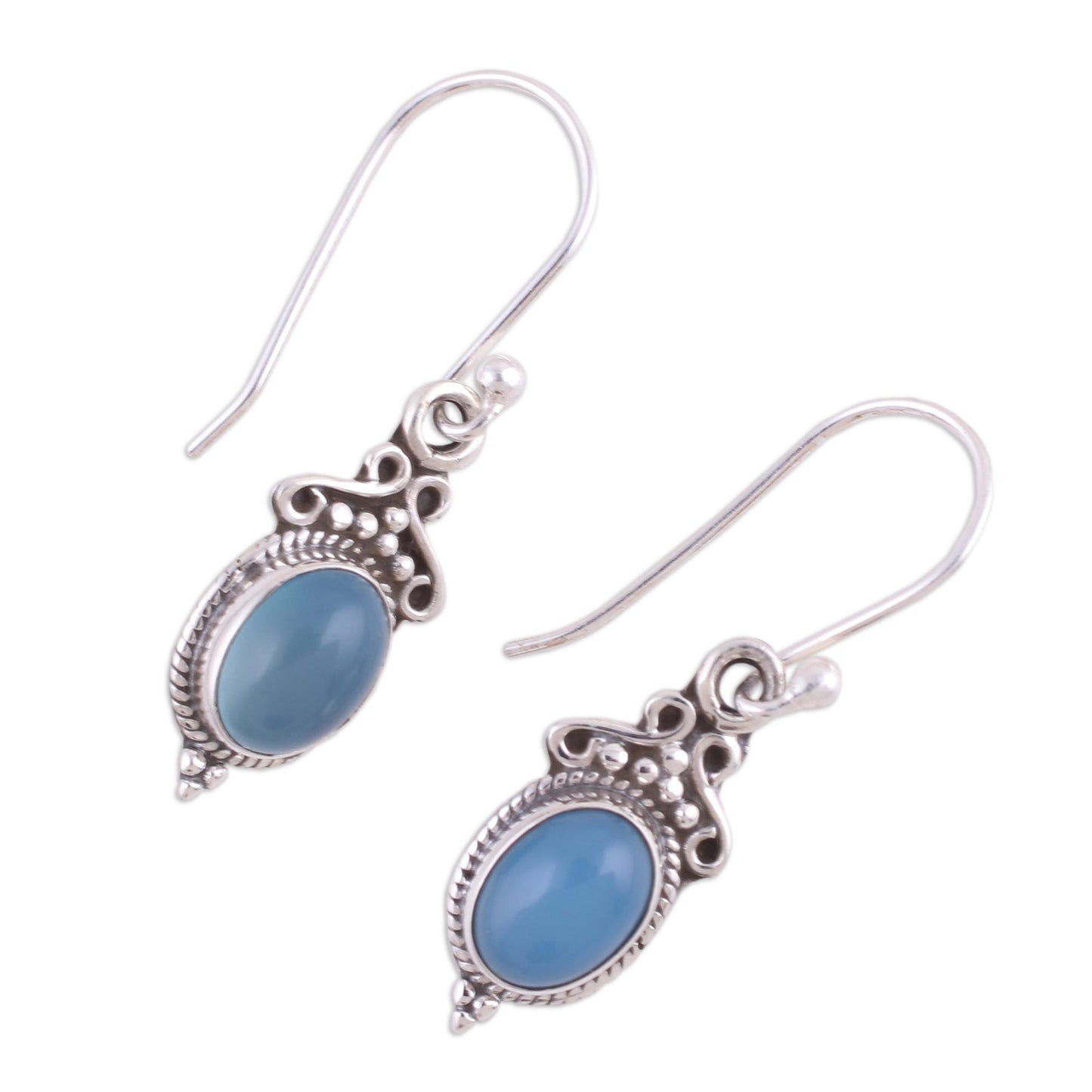 Elegant Gloss in Blue Blue Chalcedony and 925 Silver Dangle Earrings from India