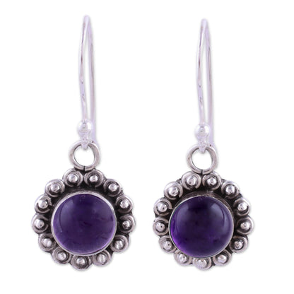 Purple Appeal Indian Amethyst and Sterling Silver Floral Dangle Earrings