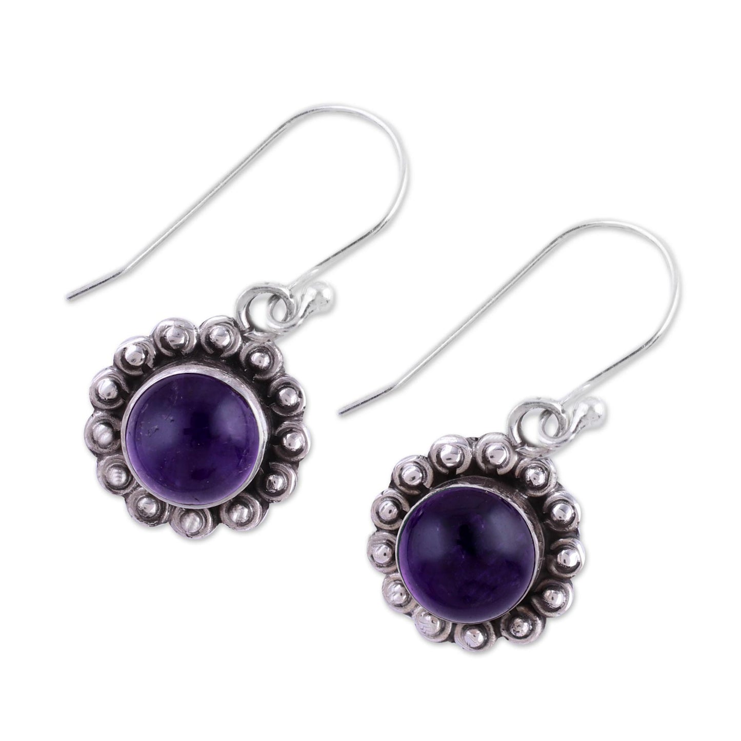 Purple Appeal Indian Amethyst and Sterling Silver Floral Dangle Earrings