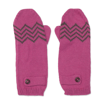 Zigzag Warmth in Lead Grey Alpaca Blend Mittens in Rose and Lead Grey from Peru