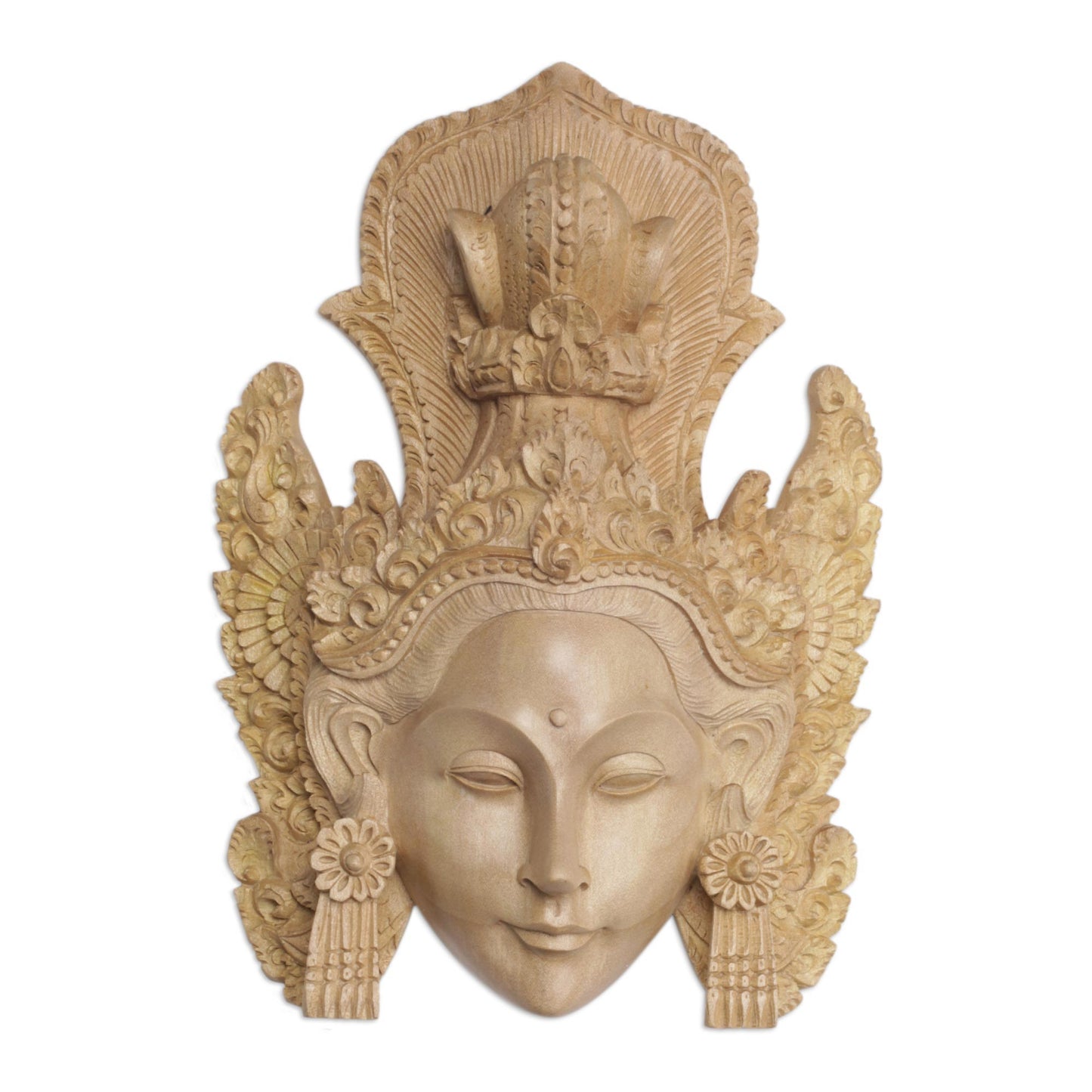 Crowned Princess Sita Artisan Hand-Carved Wooden Princess Sita Mask from Bali