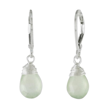 Glamorous Woman Prehnite and Silver Teardrop Dangle Earrings from Thailand