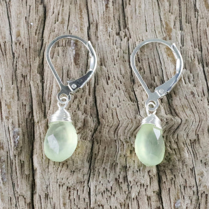 Glamorous Woman Prehnite and Silver Teardrop Dangle Earrings from Thailand