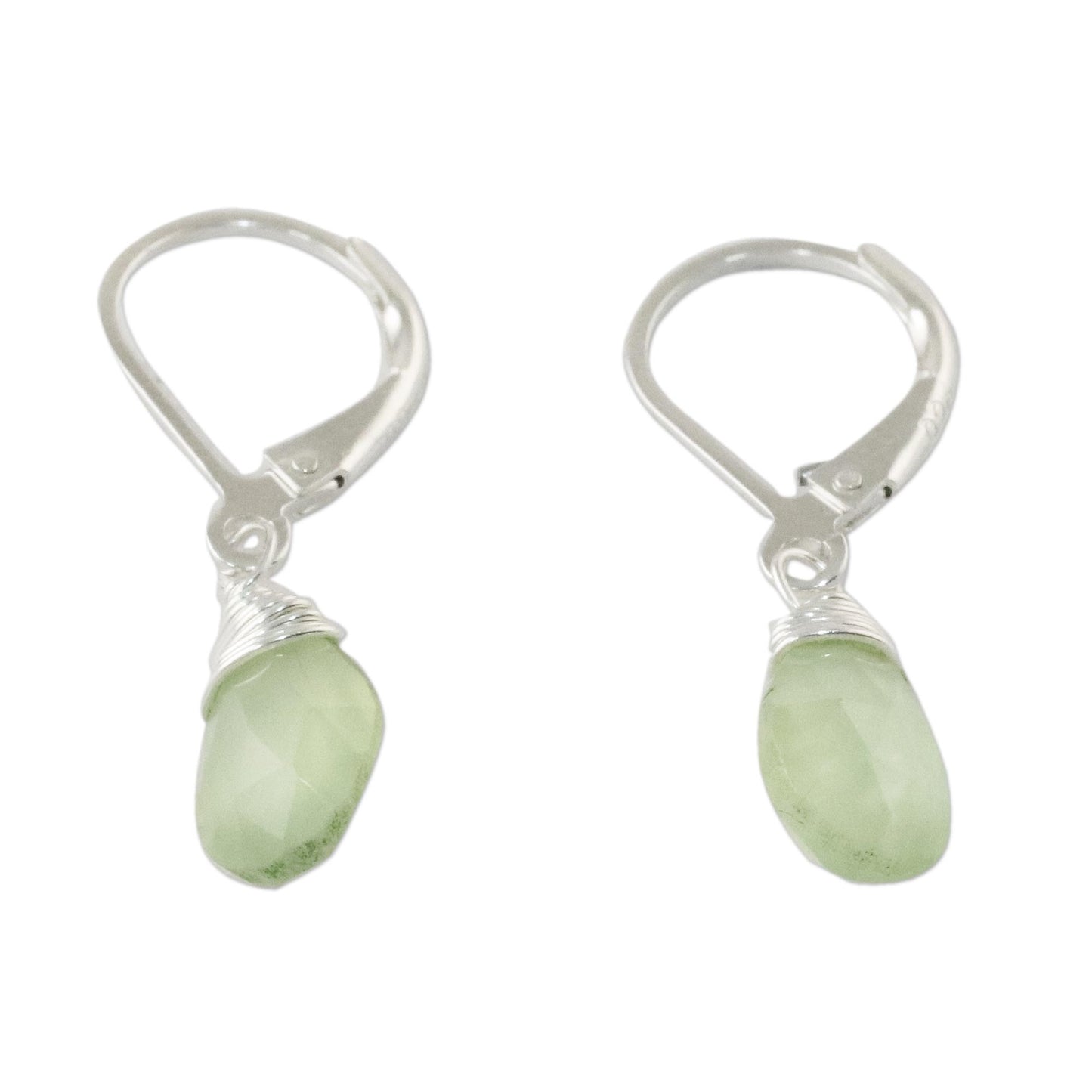 Glamorous Woman Prehnite and Silver Teardrop Dangle Earrings from Thailand