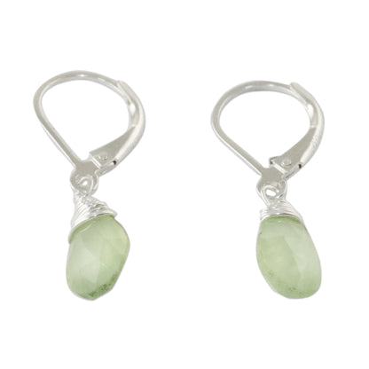 Glamorous Woman Prehnite and Silver Teardrop Dangle Earrings from Thailand