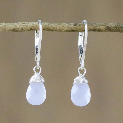 Glamorous Woman Blue Chalcedony and Silver Dangle Earrings from Thailand