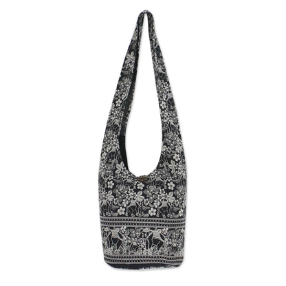 Elegant Elephant Multicolor Cotton Shoulder Bag