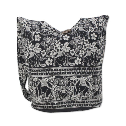 Elegant Elephant Multicolor Cotton Shoulder Bag