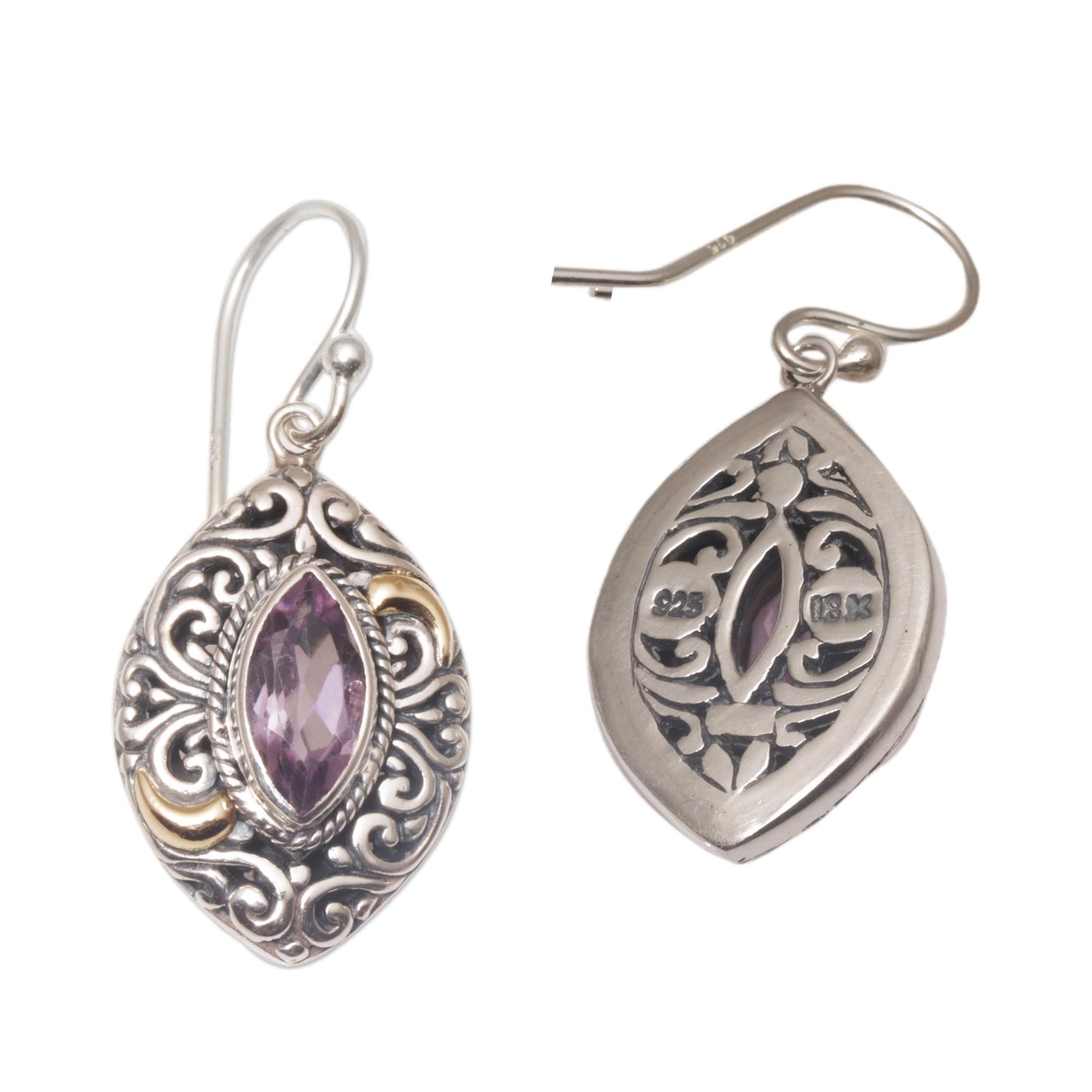 Defiant Beauty Gold Accent Amethyst Swirl Motif Dangle Earrings from Bali