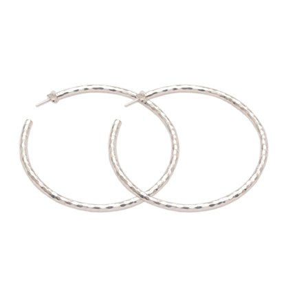 Glimmering Memories Sterling Silver Hammered Motif Half-Hoop Earrings from Bali