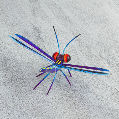 Sweet Freedom in Blue Handcrafted Blue Copal Wood Dragonfly Sculpture from Mexico