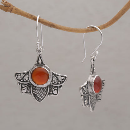 Falcon's Eye Carnelian and Sterling Silver Bird Dangle Earrings from Bali