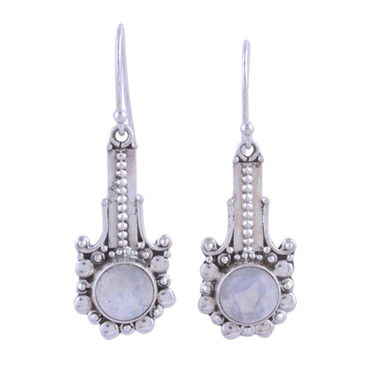 Magical Pendulums Rainbow Moonstone and 925 Silver Dangle Earrings from India