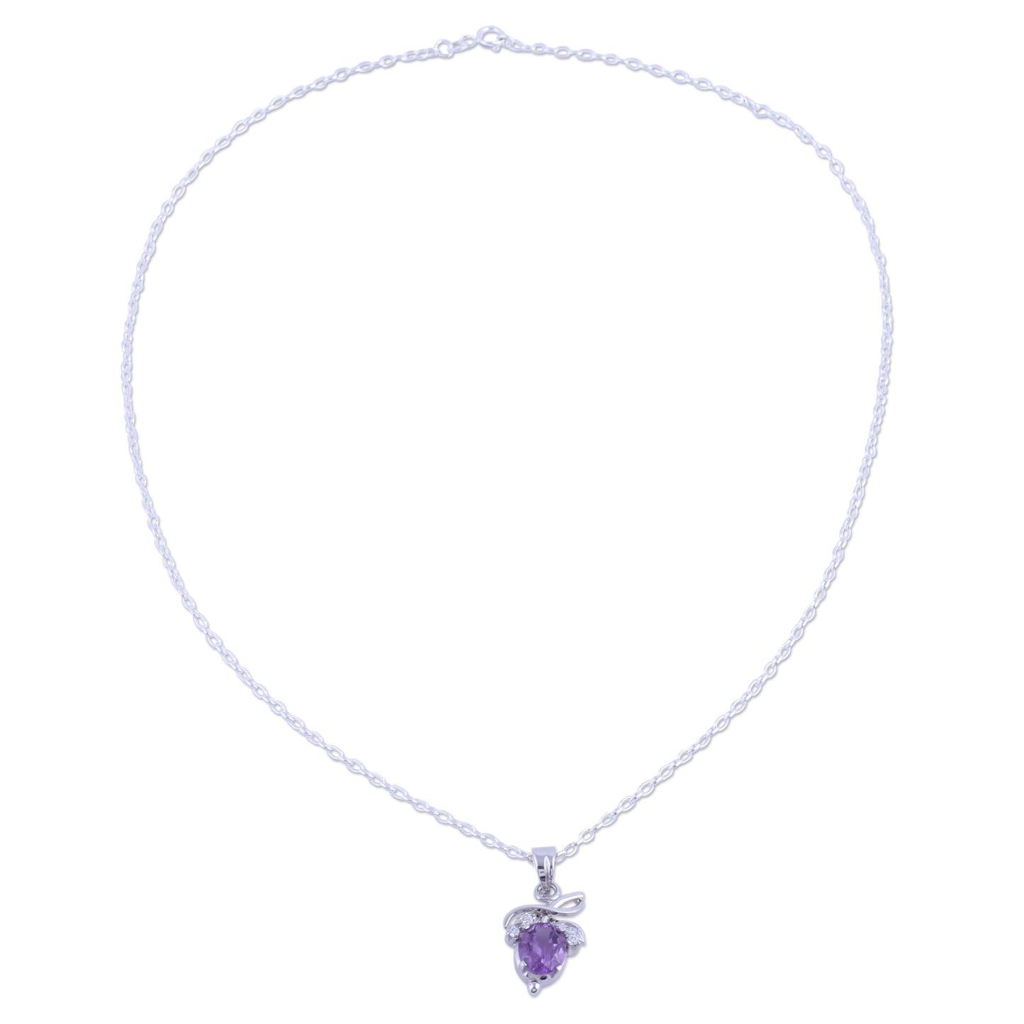 Lilac Fruit Rhodium Plated Amethyst Fruit Pendant Necklace from India