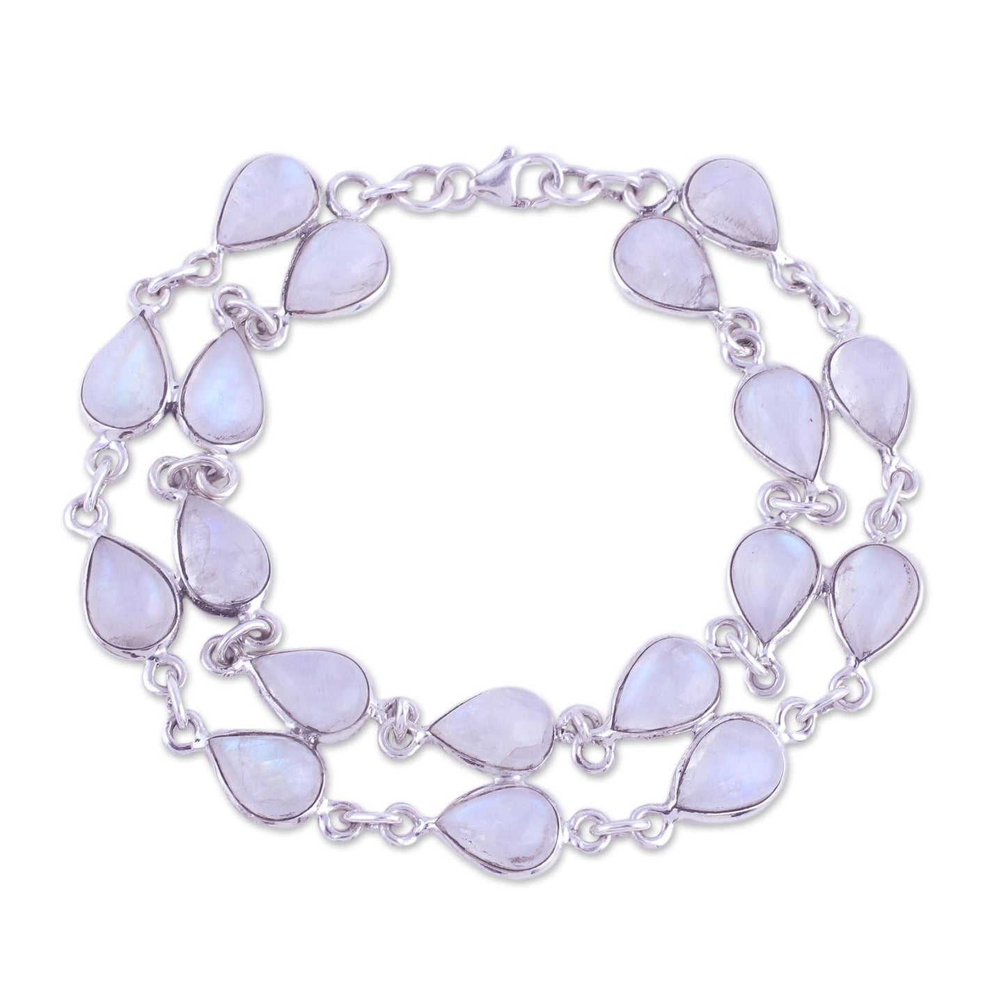 Eternal Nature Rainbow Moonstone and Sterling Silver Link Bracelet