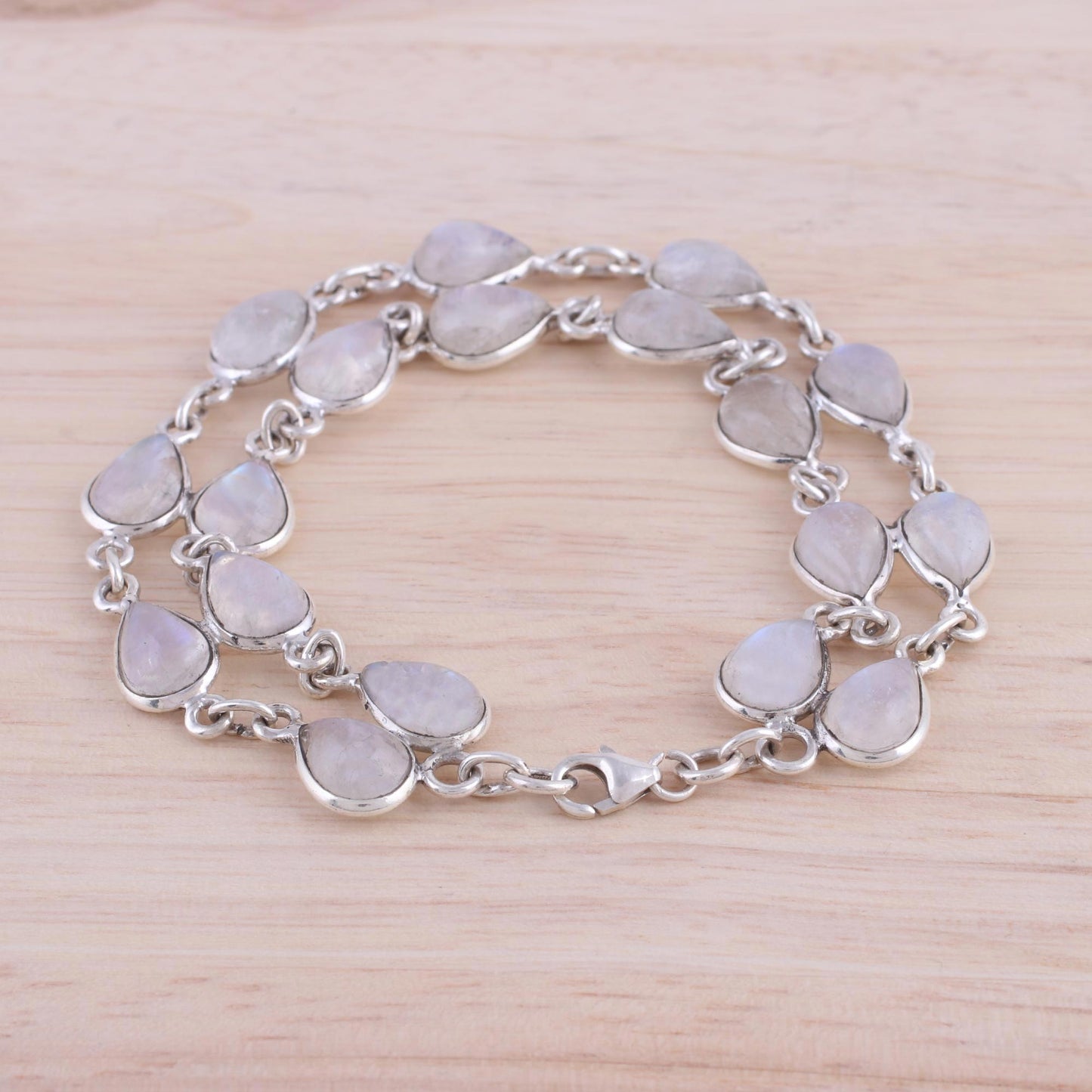 Eternal Nature Rainbow Moonstone and Sterling Silver Link Bracelet