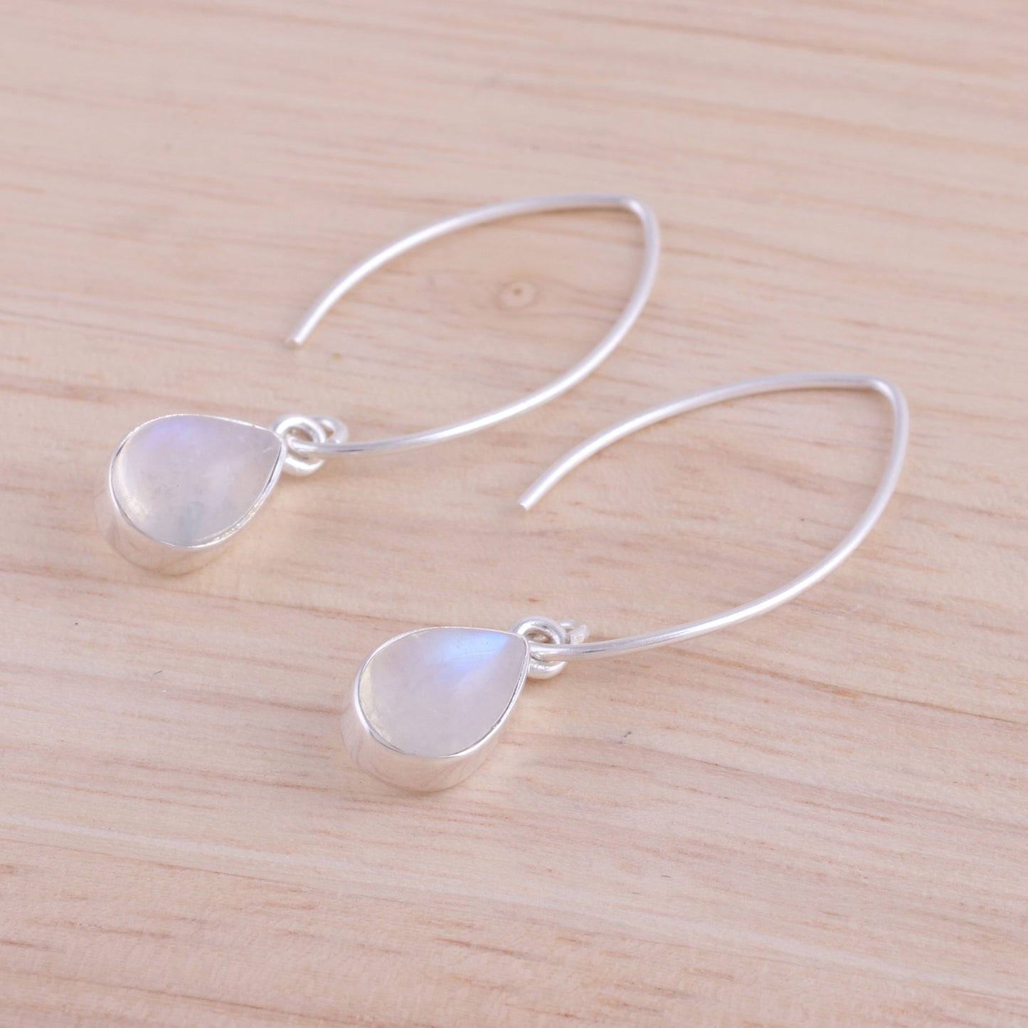 Trendy Luster Rainbow Moonstone Silver Earrings