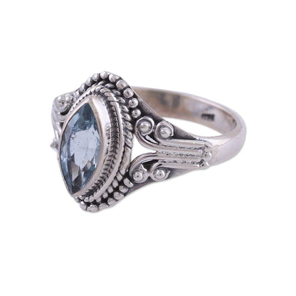 Morning Luxury Blue Topaz and Sterling Silver Single Stone Ring from India