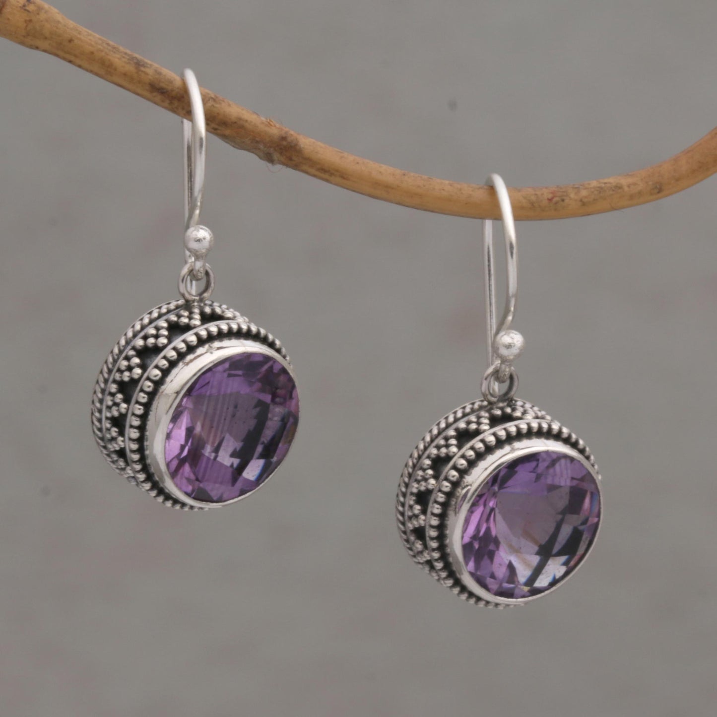 Sparkling Haven Handcrafted Amethyst and Sterling Silver Dangle Earrings