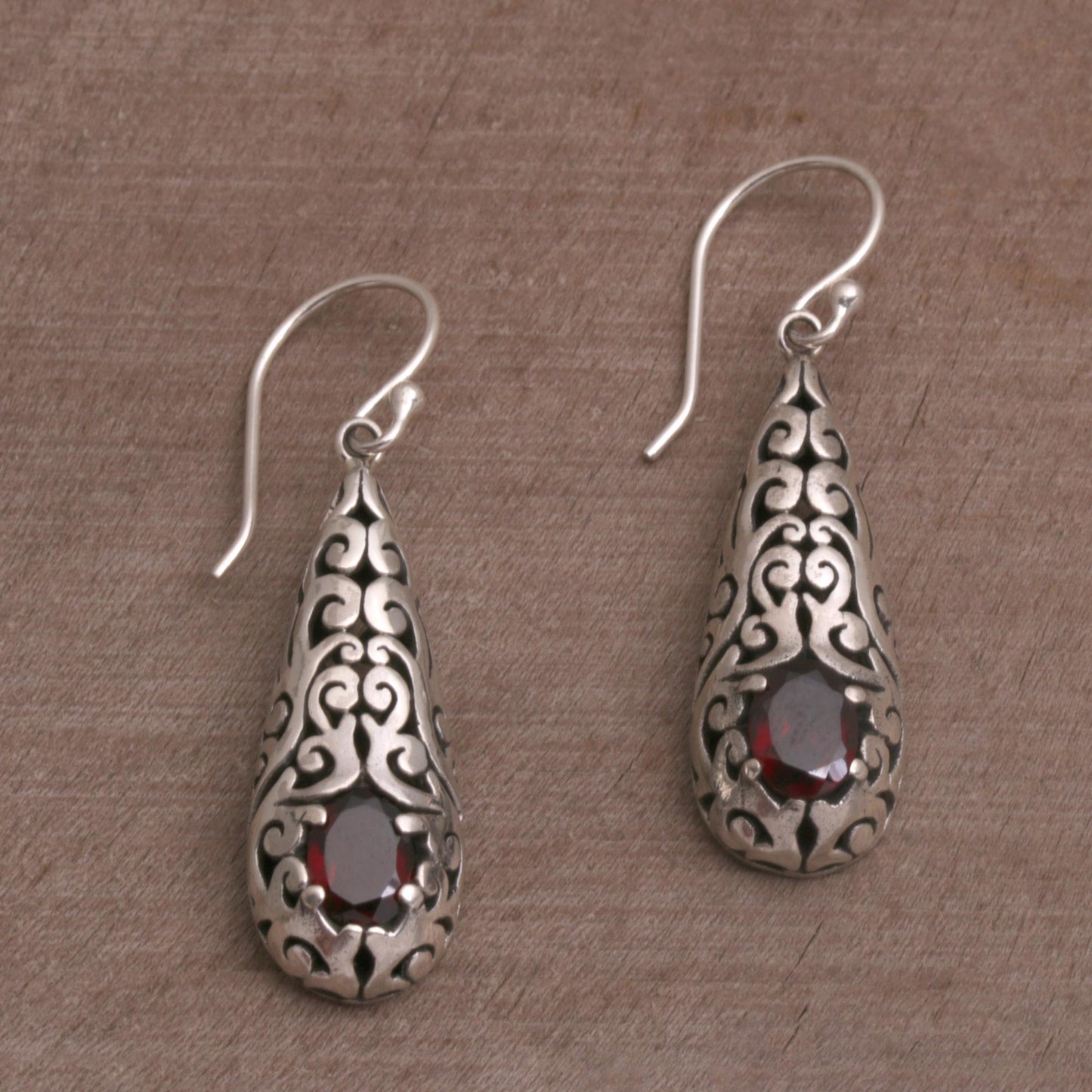 Dangling Vines Handcrafted Garnet and Sterling Silver Dangle Earrings