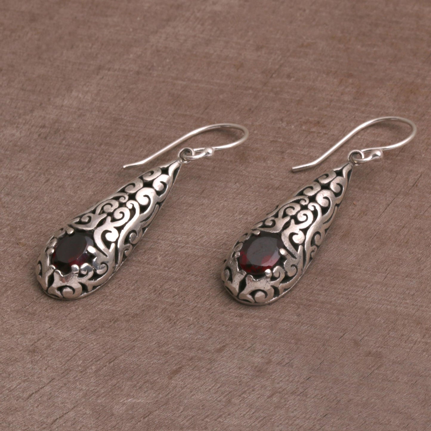 Dangling Vines Handcrafted Garnet and Sterling Silver Dangle Earrings