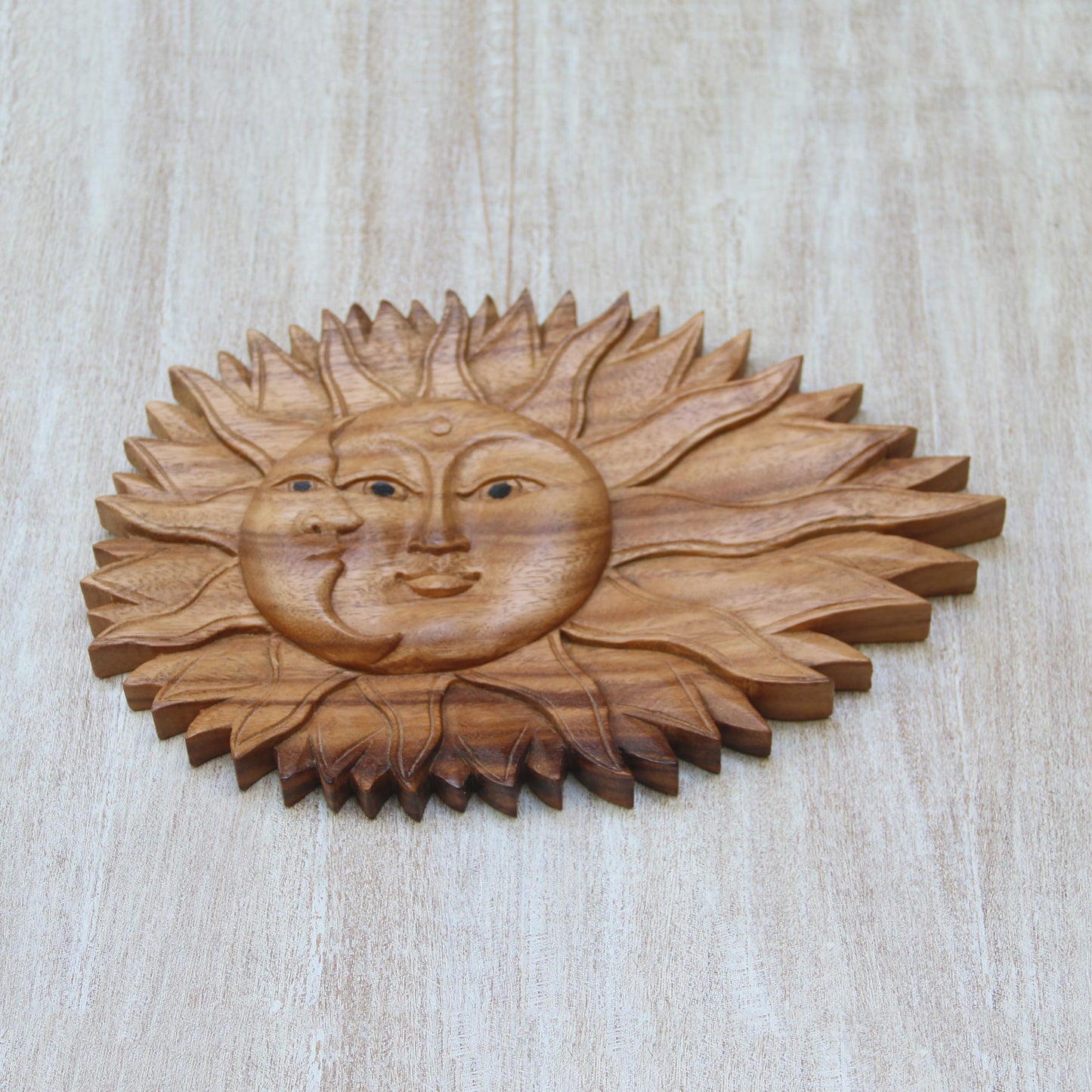 Lunar Solar Artisan Hand-Carved Sun and Moon Wall Relief Panel from Bali